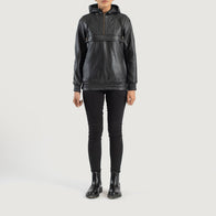 Zest Black Hooded Leather Pullover Jacket by Dash Racegear - women Jacket view 3
