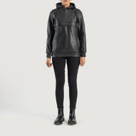 Zest Black Hooded Leather Pullover Jacket by Dash Racegear - women Jacket view 3