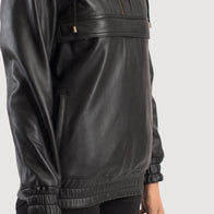 Zest Black Hooded Leather Pullover Jacket by Dash Racegear - women Jacket view 4