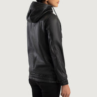 Zest Black Hooded Leather Pullover Jacket by Dash Racegear - women Jacket view 5