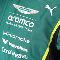 Aston Martin, Aramco and Honda chest logos on the green 2026 F1 race suit – Dash Racegear.