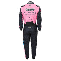 Back view of Franco Colapinto’s 2026 BWT Alpine F1 race suit in pink and navy – Dash Racegear.