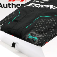 Sponsor logos on George Russell 2024 Mercedes F1-inspired race suit