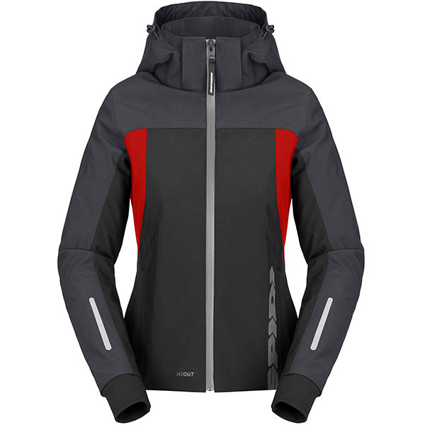 Spidi Ladies Hoodie II H2Out Waterproof Textile Jacket - Black / Anthracite / Fluo Red by Spidi - clearance motorcycle jacket