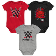 Infant Red/Black/Gray WWE Logo Three-Piece Bodysuit Set