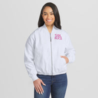 Women's WEAR by Erin Andrews White Sol Ruca Ride The Wave Denim Full-Zip Bomber Jacket - DASH RACEGEAR image 1