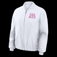 Women's WEAR by Erin Andrews White Sol Ruca Ride The Wave Denim Full-Zip Bomber Jacket - DASH RACEGEAR image 3