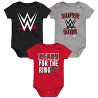 Newborn Red/Black WWE Three-Piece Bodysuit Set