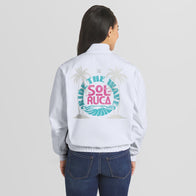 Women's WEAR by Erin Andrews White Sol Ruca Ride The Wave Denim Full-Zip Bomber Jacket - DASH RACEGEAR image 2