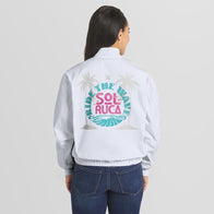 Women's WEAR by Erin Andrews White Sol Ruca Ride The Wave Denim Full-Zip Bomber Jacket - DASH RACEGEAR image 2