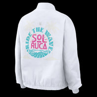 Women's WEAR by Erin Andrews White Sol Ruca Ride The Wave Denim Full-Zip Bomber Jacket - DASH RACEGEAR image 4