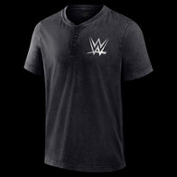 Men's Darius Rucker Collection by Fanatics Black WWE Logo Washed Henley T-Shirt