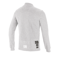 Alpinestars Race V3 Long Sleeve Top, Auto Racing Base Layer, White, back view showing FIA 8856-2018 homologation labels on the lower back, soft textured flame-resistant material for motorsport protection