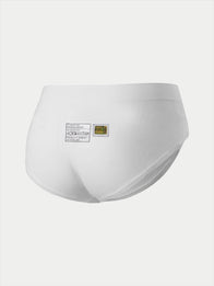 Alpinestars Stella TECH ZX Briefs, Women's Racing Underwear, White, Rear view featuring FIA 8856-2018 certification labels and Alpinestars branding, lightweight and flame-resistant base layer for motorsport