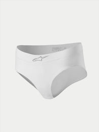 Alpinestars Stella TECH ZX Briefs, Women's Racing Underwear, White, featuring a silver star logo on the front waistband, FIA 8856-2018 certified flame-resistant base layer, technical motorsport apparel