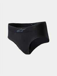 Alpinestars Stella TECH ZX Briefs, women's racing underwear, black with grey logo on the waistband, lightweight flame-resistant base layer, FIA 8856-2018 certified, designed for auto racing performance.