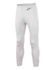 Alpinestars Race V3 Bottom, Auto Racing Base Layer Pants, White, textured flame-resistant material, black A-star logo on the hip, ribbed ankle cuffs and waistband, lightweight technical underlayer