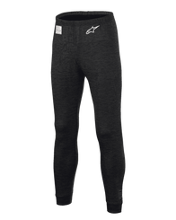 Alpinestars Race V3 Bottom, Auto Racing Base Layer Pants, Black, featuring flame-resistant textured fabric, white star logo on the thigh, FIA certification label on the waistband, full-length technical undergarment for professional motorsport