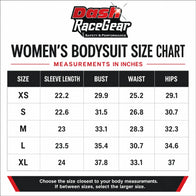 Women's F1 Racing Compression Shirt Motorsport Inspired size chart, Dash Racegear XS to XL, design 0868