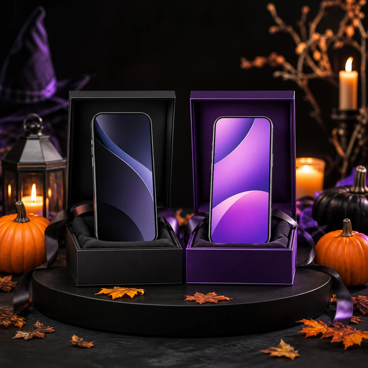 Two unbranded premium smartphones in Halloween gift boxes for the Dash Racegear prize draw