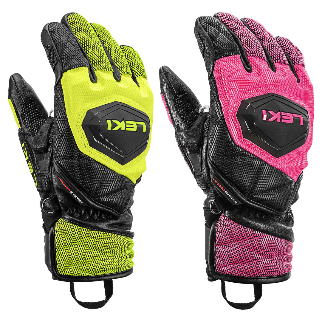 Leki JR WCR Venom 3D Gloves in black lemon and black pink for junior ski racers