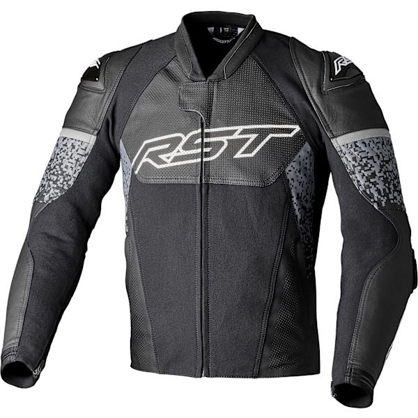 RST Supersport-K black and grey perforated kangaroo leather motorcycle jacket for sport riding.