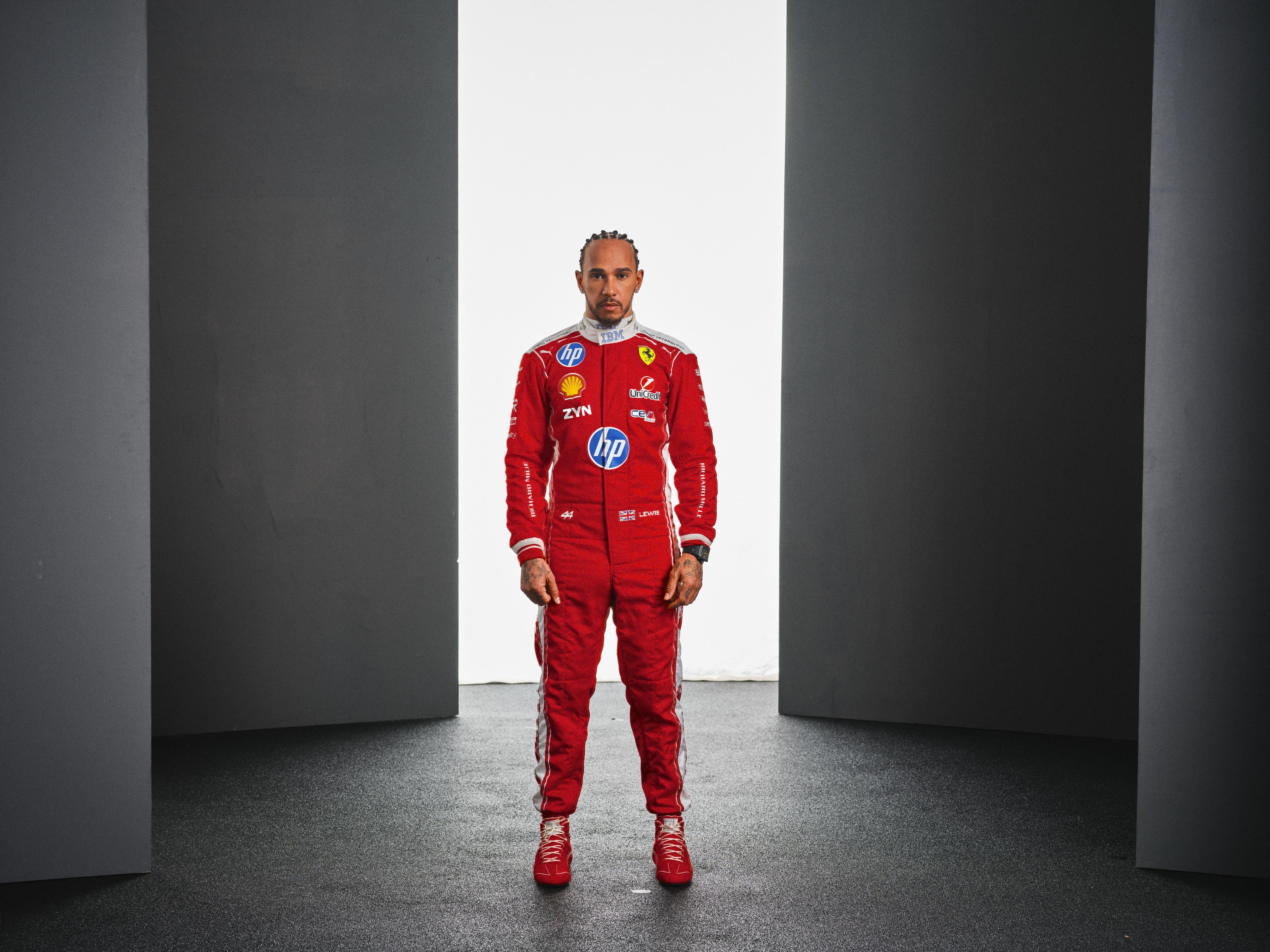 Lewis Hamilton 2026 F1 inspired race suit in red Ferrari style for Dash Racegear fans