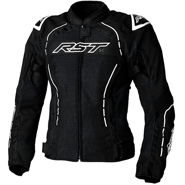 RST Ladies S1 Mesh CE textile motorcycle jacket in black and white for hot-weather riding.