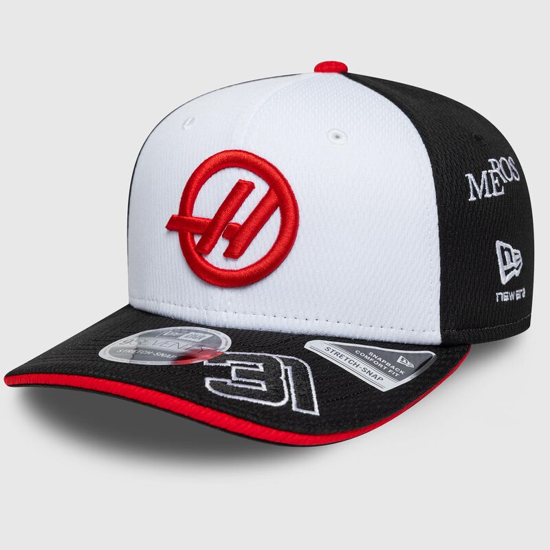 New Era 2026 Esteban Ocon Haas F1 cap in white black and red for race week fans