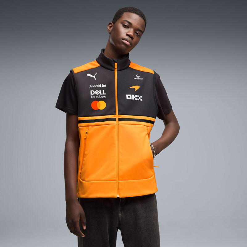 PUMA 2026 Team Vest in papaya McLaren F1 styling for race week fanwear
