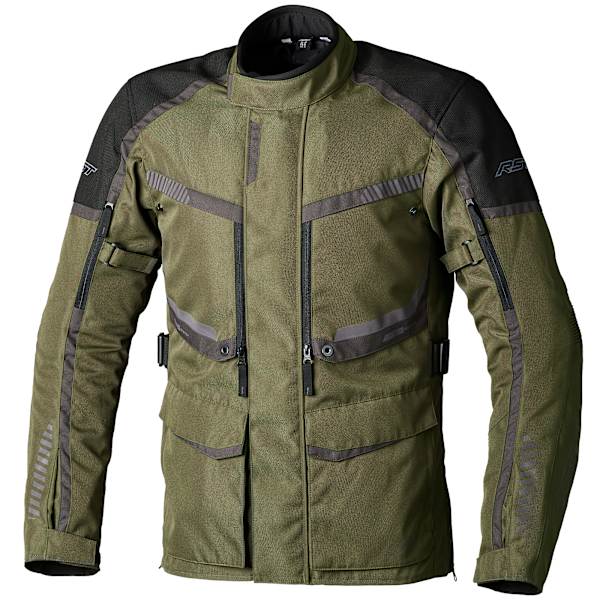 RST Maverick Evo CE textile touring jacket in khaki grey with long adventure fit.