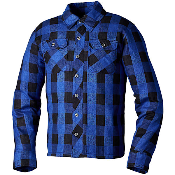 RST Lumberjack aramid-lined blue check CE riding shirt with shoulder and elbow armour.
