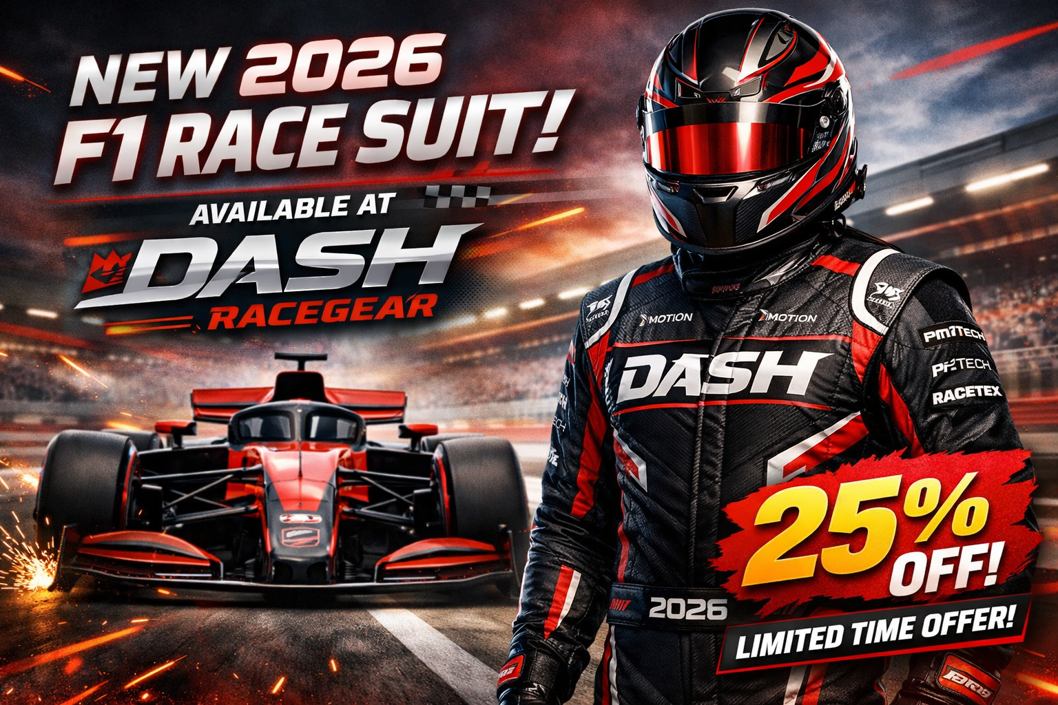 New 2026 F1 Race Suit Available at Dash Racegear - 25% Off Limited Time Offer