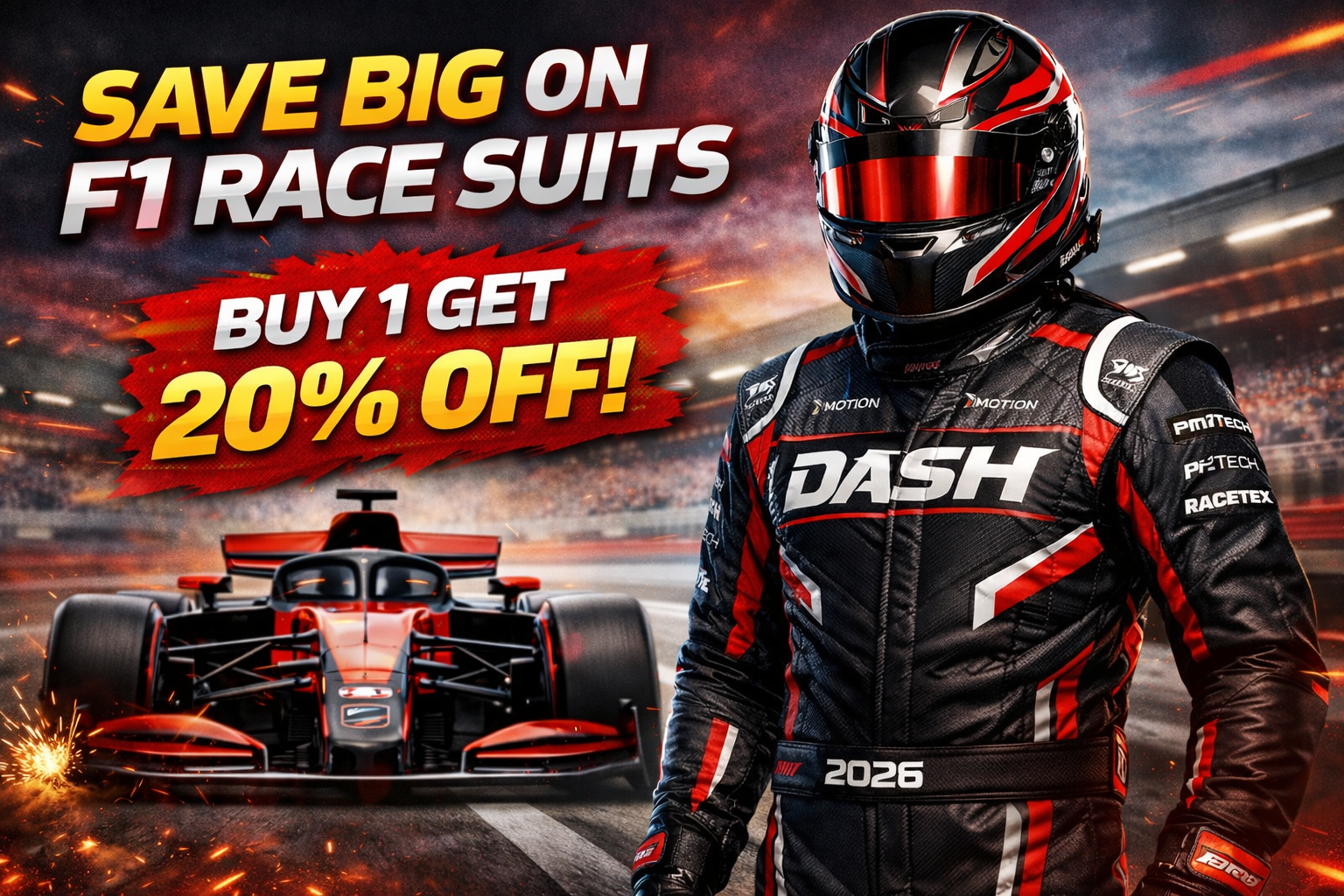 Save Big on F1 Race Suits - Buy 1 Get 20% Off!