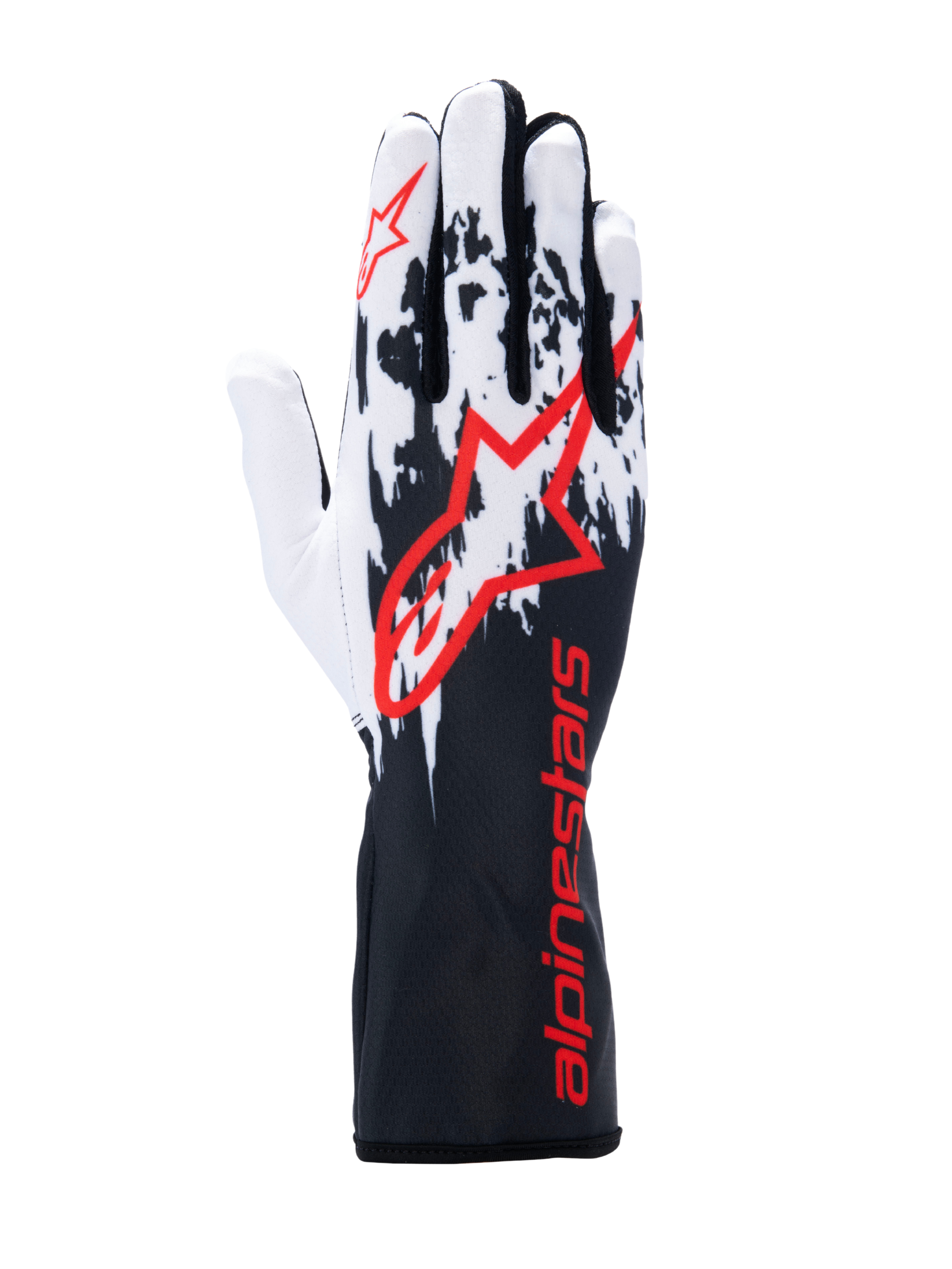 Alpinestars Tech-1 K V3 Black White Red karting gloves with silicone grip palm for FIA kart racing