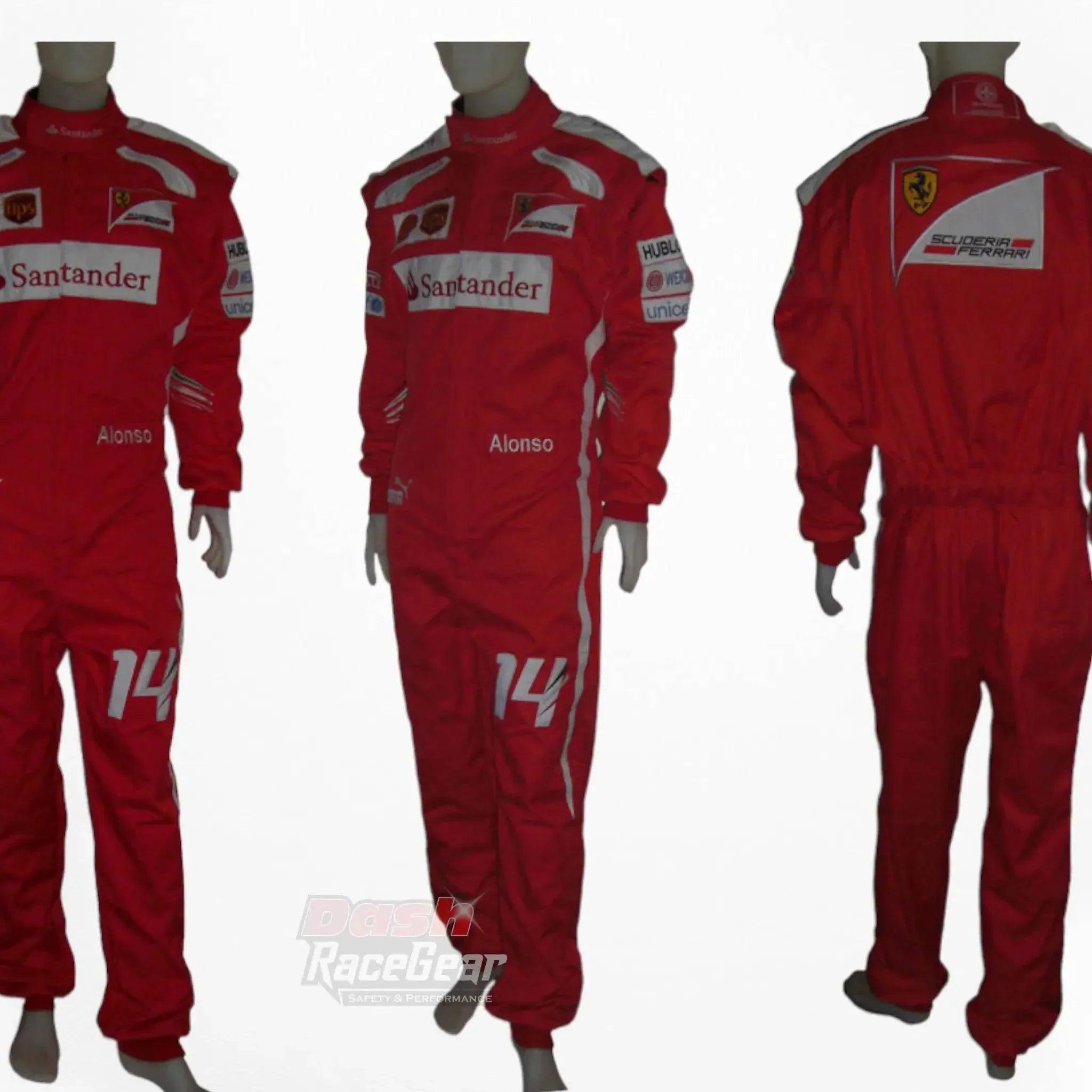 2014 Fernando Alonso Ferrari F1 Embroidered Racing Suit DASH RACEGEAR