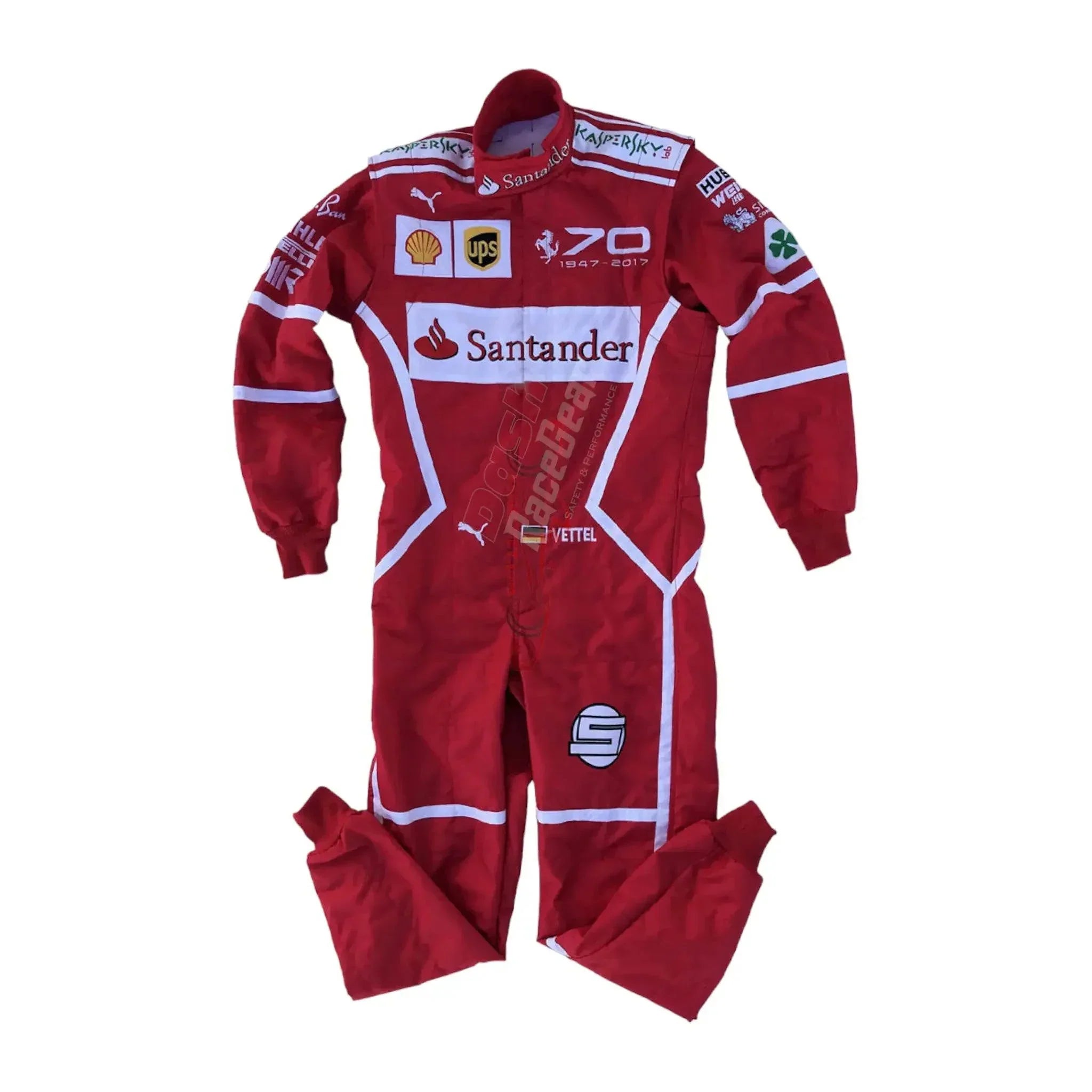 2017 Sebastian Vettel Ferrari 70th Anniversary F1 Embroidered Racing Suit - Monza GP - 4X - Large / Euro 66