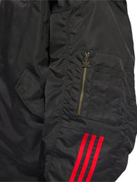 Adidas x Willy Chavarria Satin Bomber Jacket Bomber Jacket unisex detail view 4 | Dash Racegear — Adidas x Willy Chavarria 2025 Unisex Black Satin Bomber Jacket combining lightweight satin and classic bomber design for unisex wear.