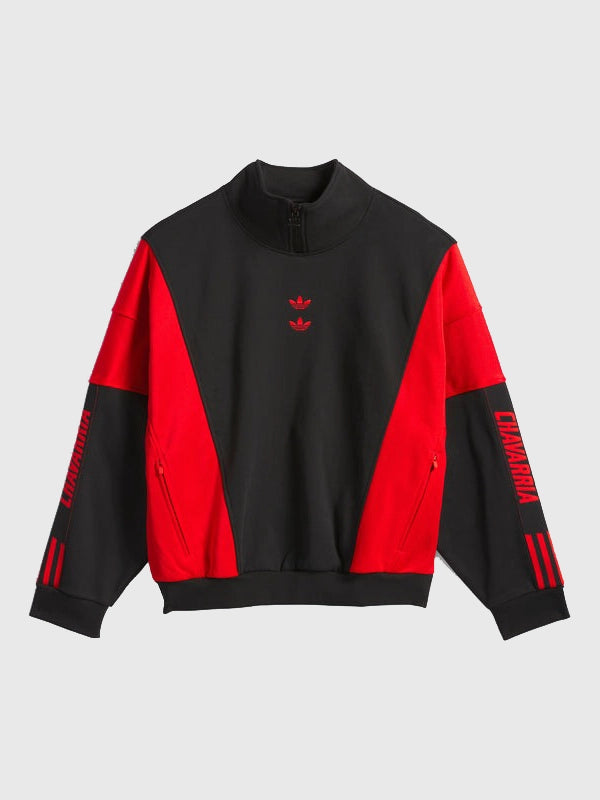 Adidas x Willy Chavarria Watsonville Mockneck Sweatshirt Sweatshirt unisex front product view | Dash Racegear — Adidas x Willy Chavarria 2025 Watsonville Mockneck Black/Red Sweatshirt