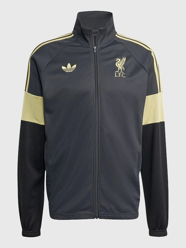 Liverpool FC LFSTLR Track Jacket Jacket unisex front product view | Dash Racegear — Recreation Liverpool FC 2025 LFSTLR Track Jacket in charcoal grey, featuring club crest and sporty design, perfect for fans and casual wear