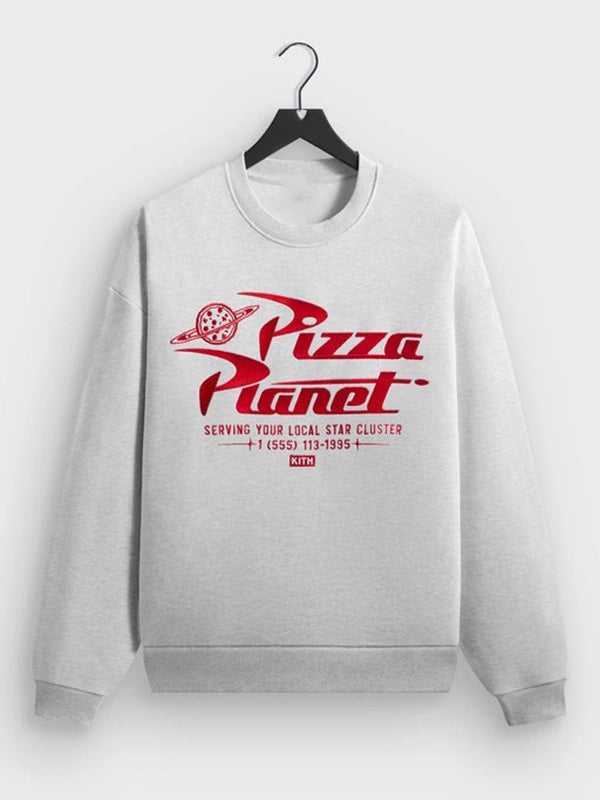 Disney x Kith for Pixar Pizza Planet Nelson Crewneck Sweatshirt Sweatshirt unisex front product view | Dash Racegear — Disney x Kith Pixar Pizza Planet Nelson Sweatshirt, 2025 release, ideal blend of comfort and fan-inspired style.