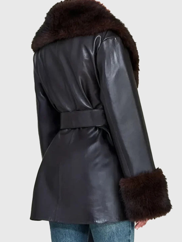 Erin Andrews NFC Championship 2025 Coat Coat unisex detail view 4 | Dash Racegear — Sleek black Erin Andrews NFC Championship 2025 faux leather coat, perfect for casual wear or game-day celebrations.