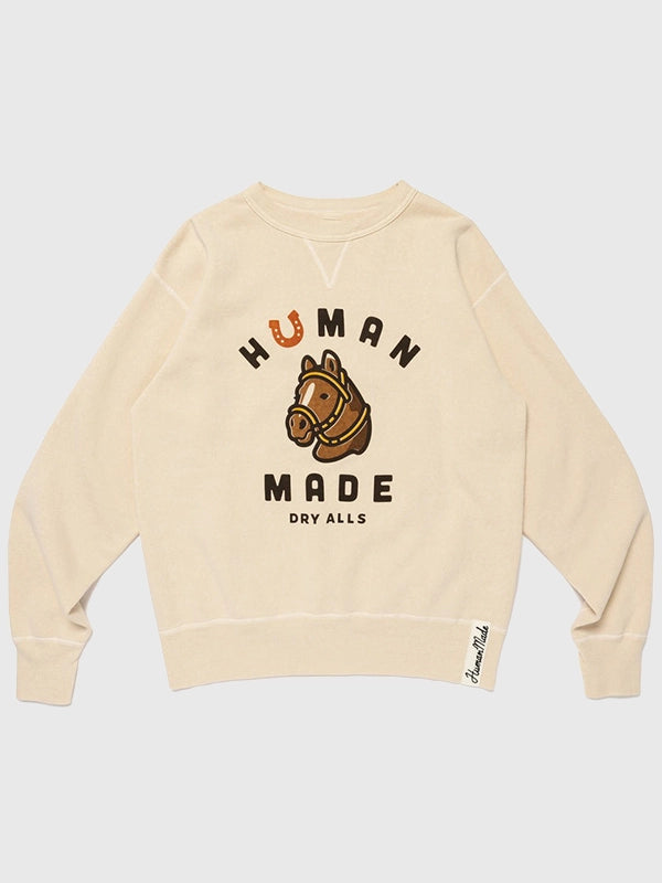Human Made Tsuriami Sweatshirt Sweatshirt unisex front product view | Dash Racegear — Stay stylishly comfortable in the 2025 Human Made Cream Tsuriami Sweatshirt, designed for unisex fashion enthusiasts.