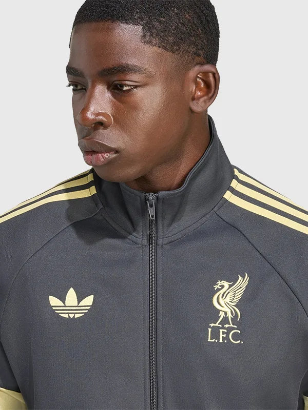 Liverpool FC LFSTLR Track Jacket Jacket unisex detail view 3 | Dash Racegear — Charcoal grey Liverpool FC 2025 LFSTLR Track Jacket, Recreation edition, featuring zip-up front and club logo for supporters and training sessions