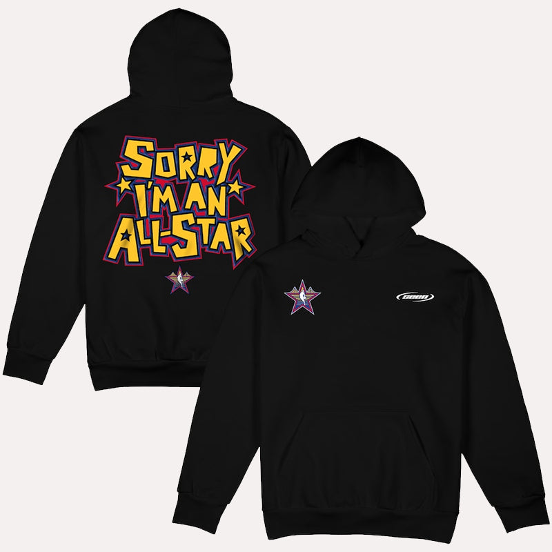 2025 All-Star Game Sorry I’m An All-Star Black Hoodie Hoodie unisex front product view | Dash Racegear — 2025 nba all-star game merch black hoodie