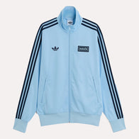 Adidas x Oasis Sky Blue Track Jacket Jacket unisex front product view | Dash Racegear — Oasis x Adidas – Bold Track Jacket Streetwear Vibe