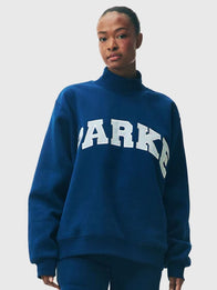 Parke Holiday Varsity Turtleneck Sweatshirt Sweatshirt unisex front product view | Dash Racegear — 2025 Parke Holiday Varsity Turtleneck Fleece Sweatshirt in Blue, soft fleece, varsity details, ideal for cozy winter wear.