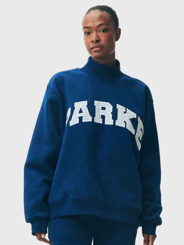 Parke Holiday Varsity Turtleneck Sweatshirt Sweatshirt unisex front product view | Dash Racegear — 2025 Parke Holiday Varsity Turtleneck Fleece Sweatshirt in Blue, soft fleece, varsity details, ideal for cozy winter wear.