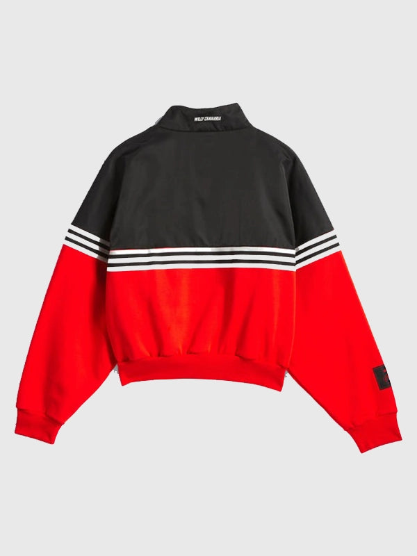 Adidas x Willy Chavarria Half-Zip Pullover Jacket Jacket unisex detail view 2 | Dash Racegear — Adidas x Willy Chavarria 2025 Unisex Black/Red Half-Zip Pullover Jacket in black and red with lightweight fabric for everyday wear.