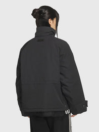 Adidas 3S Black Padded Jacket Jacket unisex detail view 3 | Dash Racegear — Recreated Adidas premium 3-Stripes black padded jacket in an oversized silhouette offering warmth and streetwear appeal